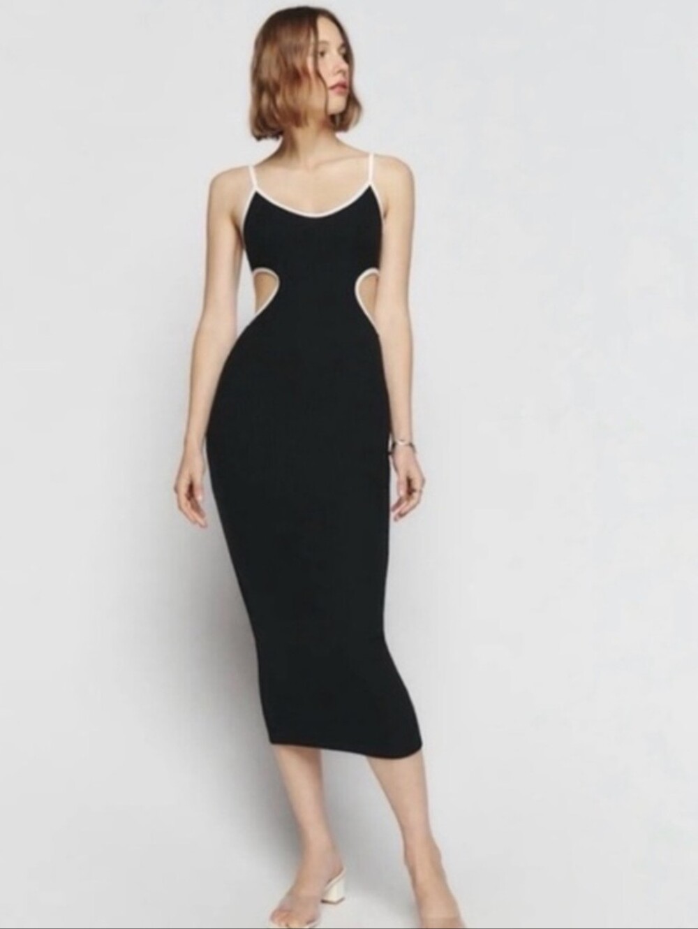 REFORMATION LILOU KNIT BLACK WHITE DRESS SMALL